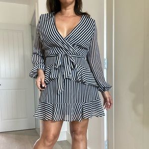 Material Girl Large Striped ruffled long sleeve short dress